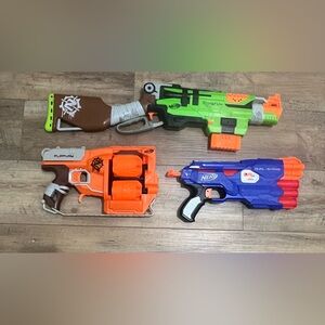 Nerf Zombie SlingFire Dart Gun Blaster Lot Of 3, Mag Clip, Flipfurry,Dual strike